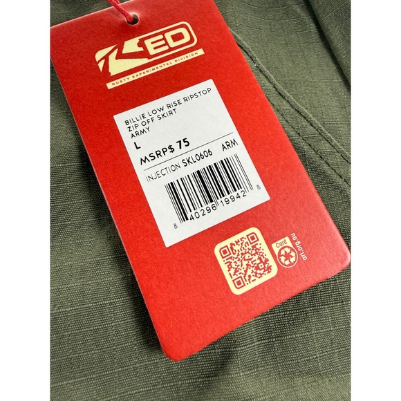 Rusty Billie green Rise Ripstop Zip Off Skirt Army Green Maxi Mini L NEW - Picture 7 of 11